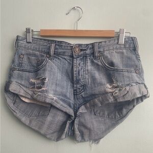 One Teaspoon Blue Distressed Denim Shorts